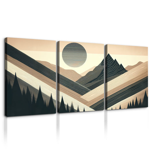 3 Panels Framed Abstract Wood Grain Boho Style Mountain & Forest Canvas Wall Art Decor,3 Pieces Mordern Canvas Painting for Office,Dining room,Living room, Bedroom Decor-1218in-Thickness 1.5inch