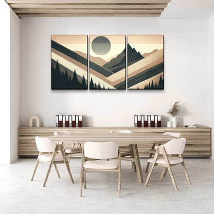 3 Panels Framed Abstract Wood Grain Boho Style Mountain & Forest Canvas Wall Art Decor,3 Pieces Mordern Canvas Painting for Office,Dining room,Living room, Bedroom Decor-1218in-Thickness 1.5inch