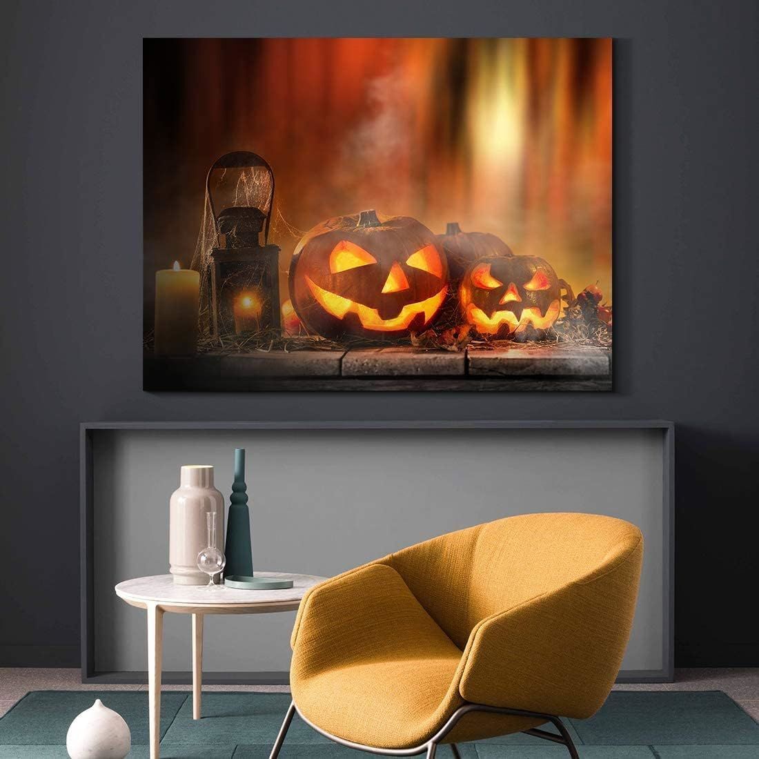 1pcs Drop-Shipping Framed Canvas Wall Art Decor Painting For Halloween, Jack-o-lanterns Painting For Halloween Gift, Decoration For Halloween Living Room, Bedroom Decor-4028in- Thickness 1.5inch