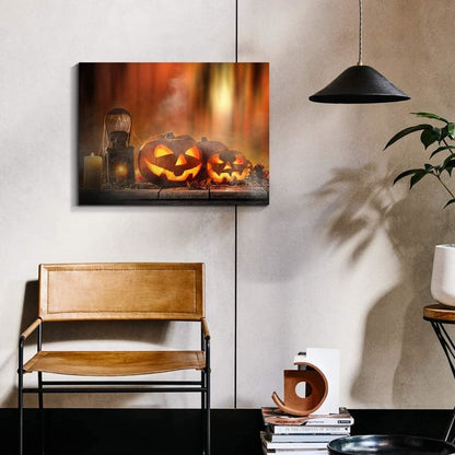 1pcs Drop-Shipping Framed Canvas Wall Art Decor Painting For Halloween, Jack-o-lanterns Painting For Halloween Gift, Decoration For Halloween Living Room, Bedroom Decor-4028in- Thickness 1.5inch