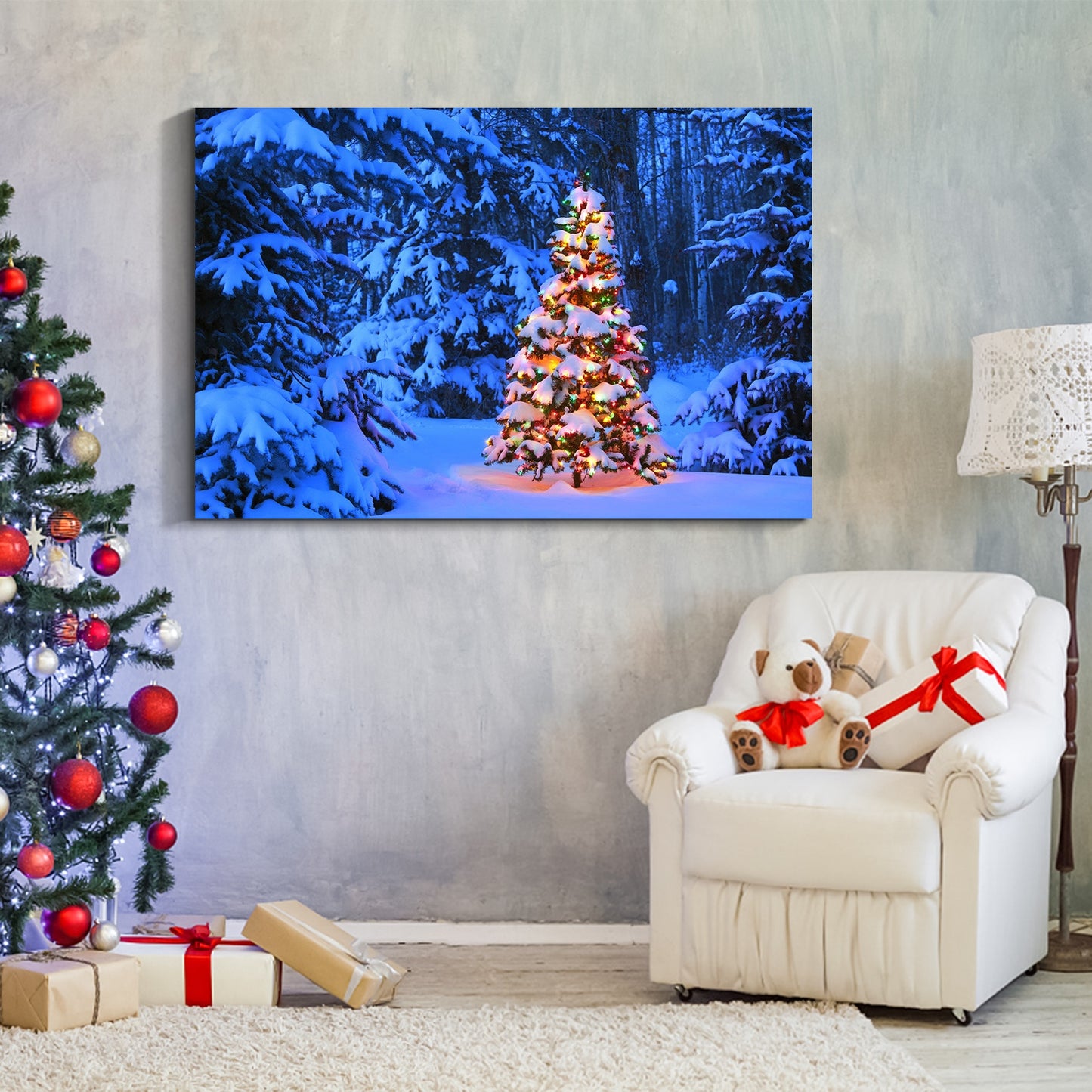 Framed Canvas Wall Art Decor Painting For Chrismas, Chrismas Tree on Seaside Chrismas Gift Painting For Chrismas Gift, Decoration For Chrismas Eve Office Living Room, Bedroom Decor-Ready To Han