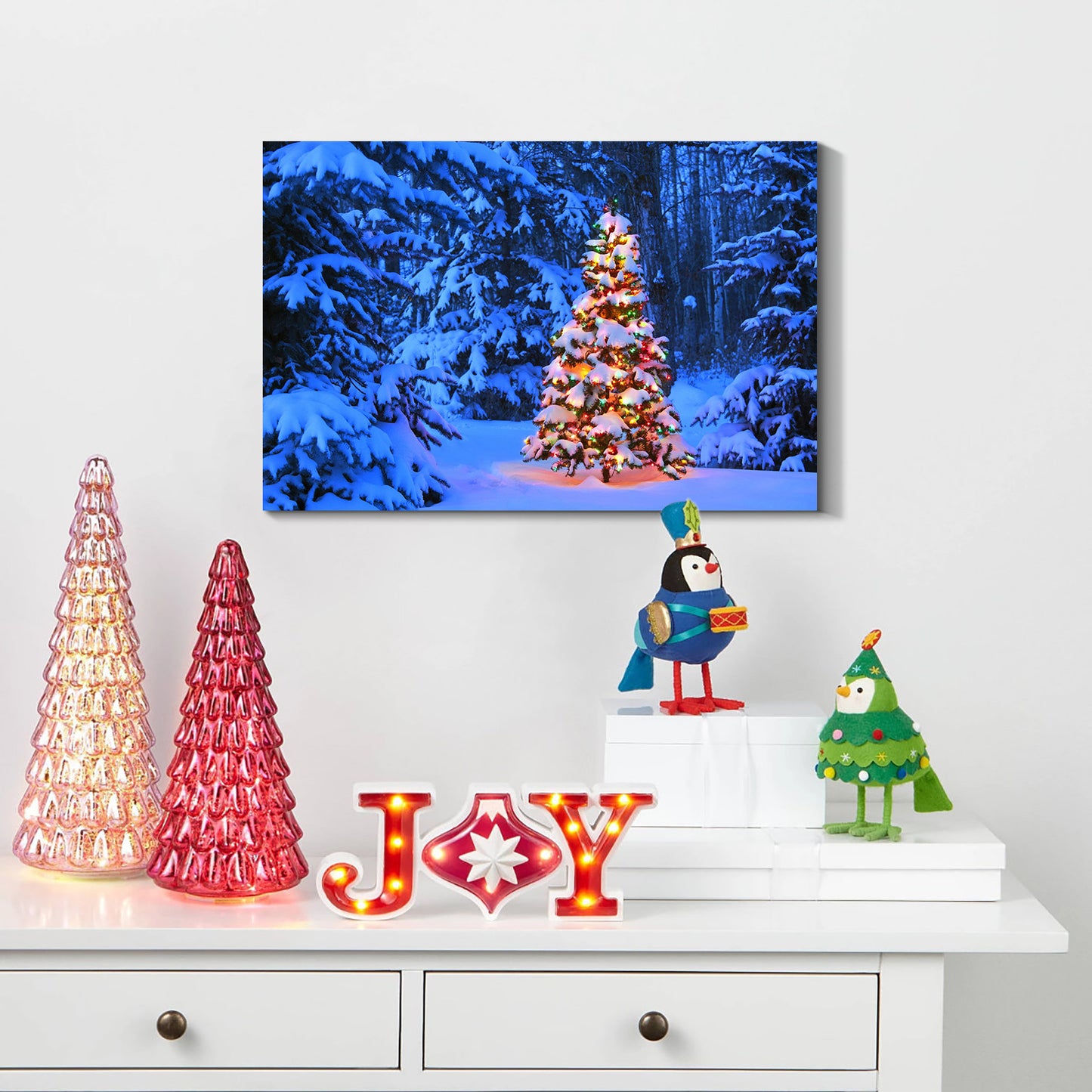 Framed Canvas Wall Art Decor Painting For Chrismas, Chrismas Tree on Seaside Chrismas Gift Painting For Chrismas Gift, Decoration For Chrismas Eve Office Living Room, Bedroom Decor-Ready To Han