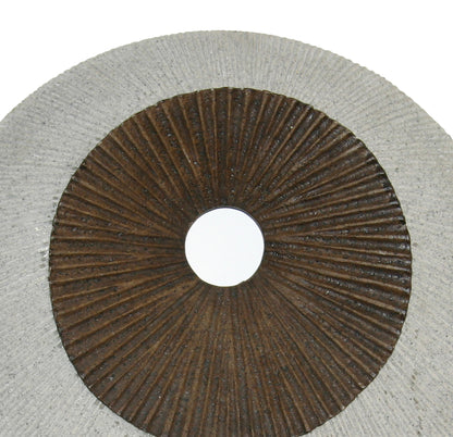 Kim 14 Inch Round Sandstone Wall Art, Ribbed, Brown, White