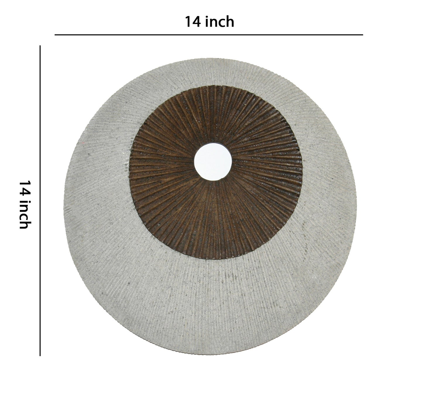 Kim 14 Inch Round Sandstone Wall Art, Ribbed, Brown, White