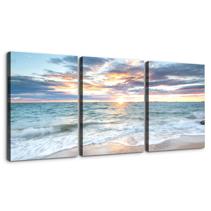 3 panels Framed Canvas Wall Art Decor,3 Pieces Sea Wave Painting Decoration Painting for Chrismas Gift, Office,Dining room,Living room, Bathroom, Bedroom Decor-Ready to Hang