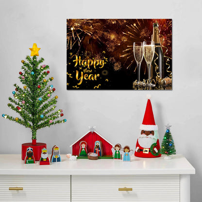 Framed Canvas Wall Art Decor Painting For New Year, Golden Happy New Year Bless Champagne Gift Painting For New Year, Decoration For Chrismas Eve Living Room, Bedroom Decor-4028in-thickness 1.5inch