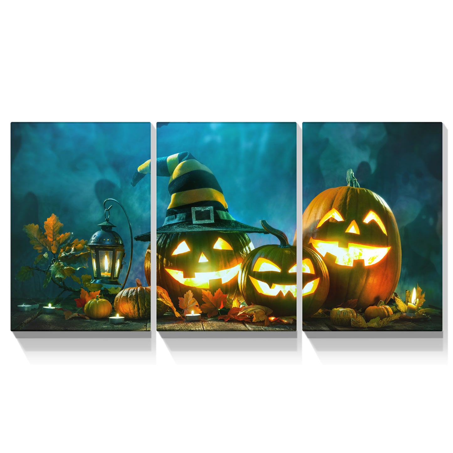 3 Panel Happy Halloween Canvas Prints Pumpkin Lantern Wall Art for Bedroom Living Room Paintings Canvas Prints Festival Gift Stretched and Framed Ready to Hang-2432Inch-Thickness 1.5inch