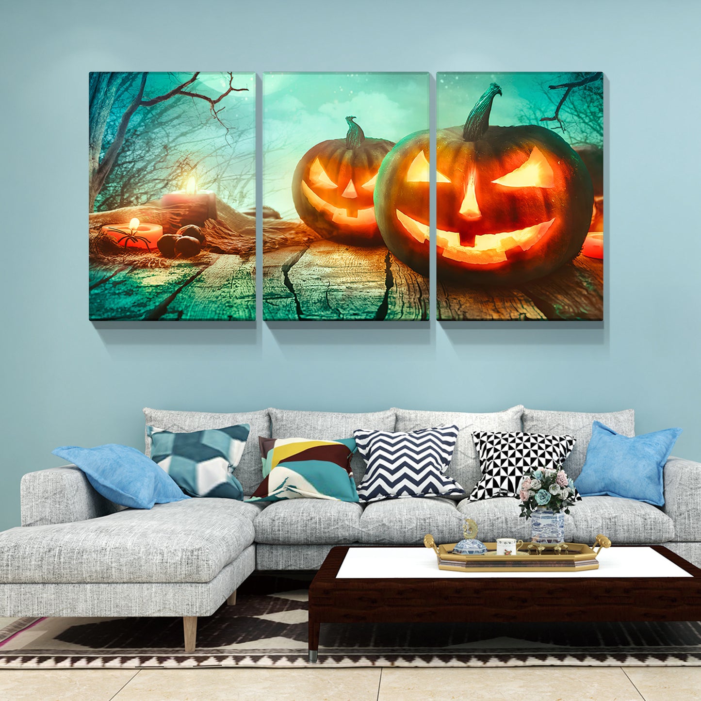 3 PCS Halloween Pumpkin Wall Decoration Painting Gift Posters Home Decoration Wall Art Pictures HD Canvas Print,Stretched and Framed Ready to Hang 2840inch Thickness 1.5inch