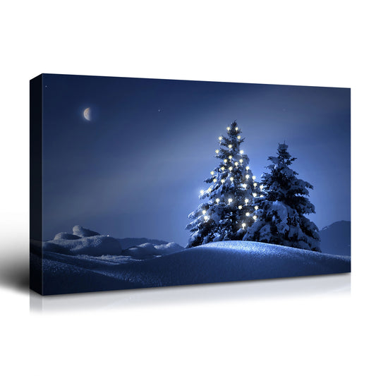 Framed Canvas Wall Art Decor Painting For Chrismas, Lighted Pine Tree at Night Chrismas Gift Painting For Chrismas Decoration For Chrismas Eve Living Room, Bedroom Decor-4028in-Thickness 1.5inch