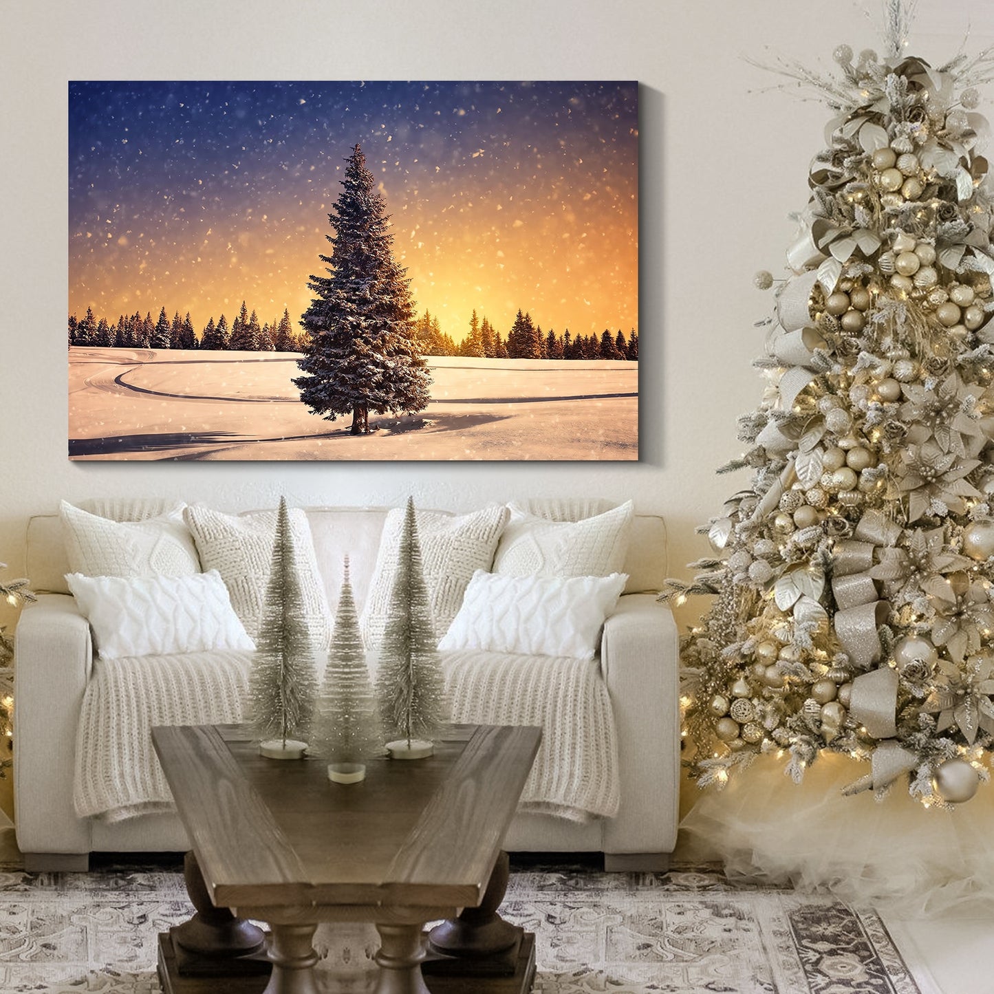 Framed Canvas Wall Art Decor Painting For Chrismas, Chrismas Tree in Dawn Chrismas Gift Painting For Chrismas , Decoration For Chrismas Eve Living Room, Bedroom Decor-2418in-Thickness 1.5inch