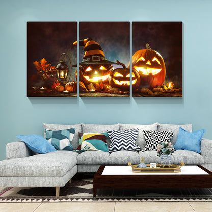 3 Piece Canvas Wall Art Halloween Pumpkin Lantern Painting Artwork for Home Wall Decor,Stretched and Framed Ready to Hang 2432inch Thickness 1.5inch