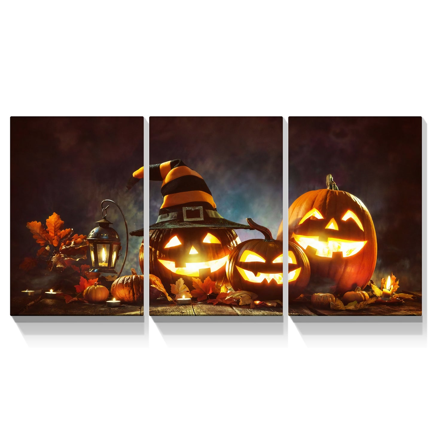 3 Piece Canvas Wall Art Halloween Pumpkin Lantern Painting Artwork for Home Wall Decor,Stretched and Framed Ready to Hang 2432inch Thickness 1.5inch