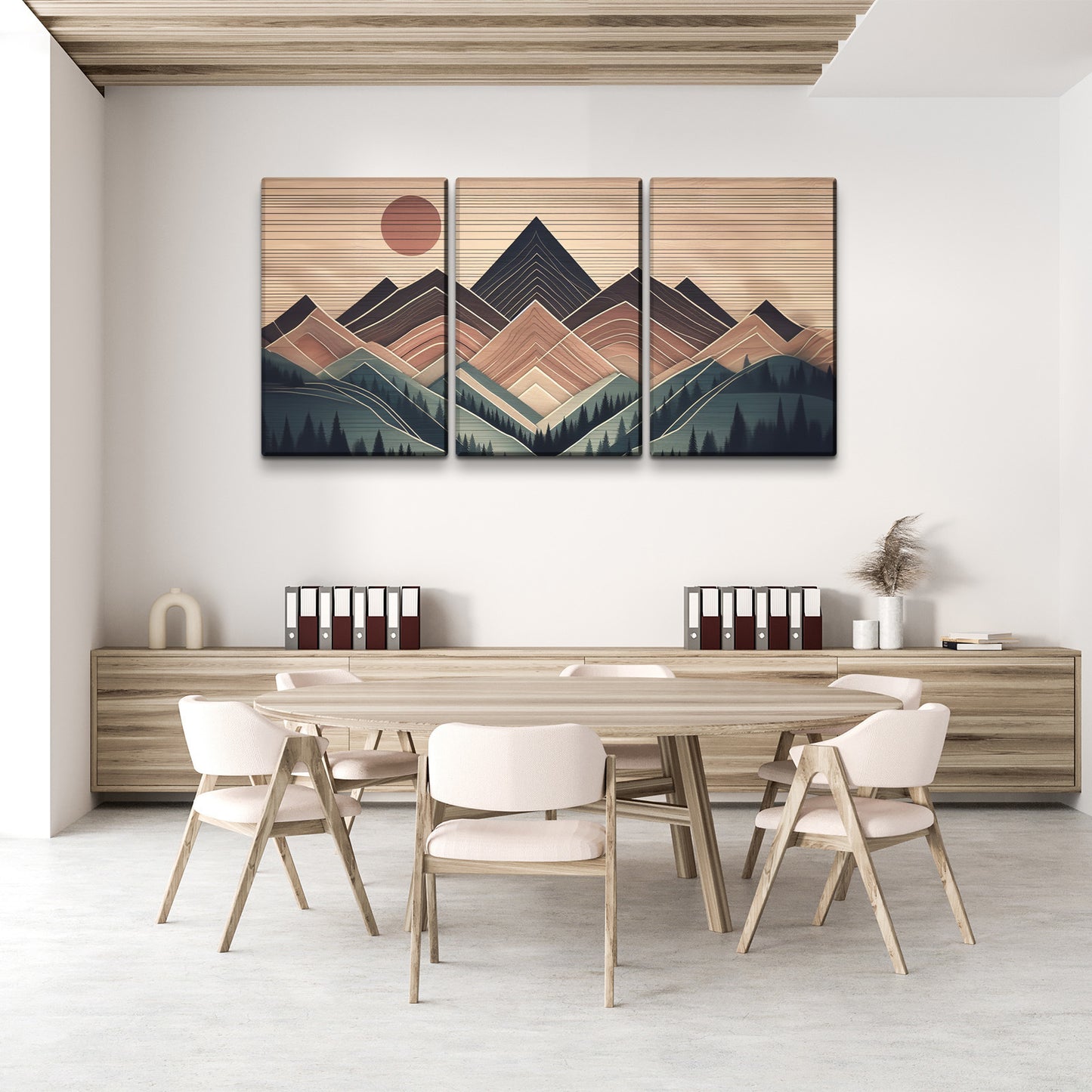 3 Panels Framed Abstract Wood Grain Boho Style Mountain & Forest Canvas Wall Art Decor,3 Pieces Mordern Canvas Decoration Painting for Office,Dining room,Living room, Bedroom Decor-Ready to Hang