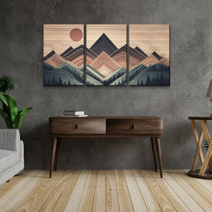 3 Panels Framed Abstract Wood Grain Boho Style Mountain & Forest Canvas Wall Art Decor,3 Pieces Mordern Canvas Decoration Painting for Office,Dining room,Living room, Bedroom Decor-Ready to Hang