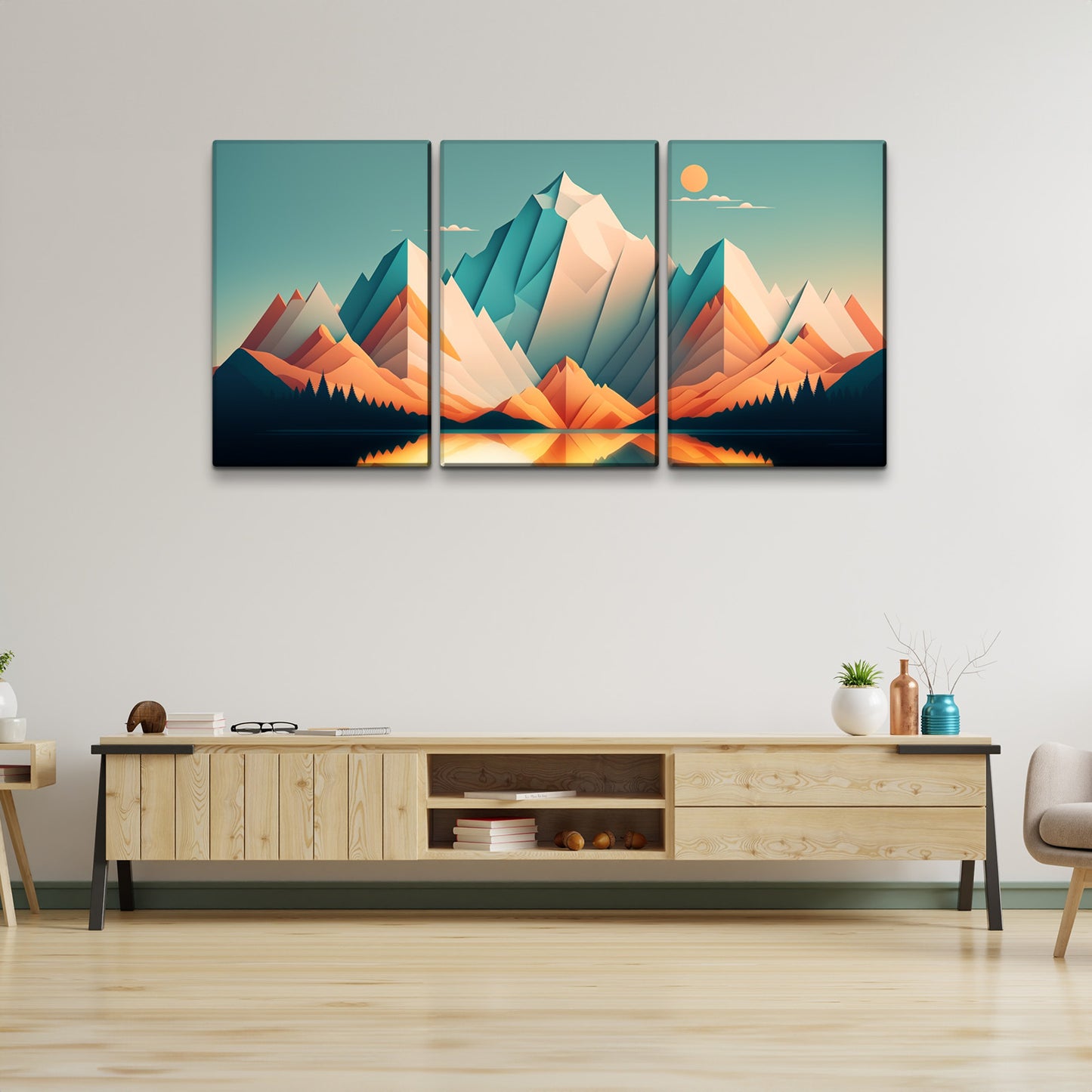 3 Panels Framed Abstract Wood Grain Boho Style Mountain & Forest Canvas Wall Art Decor,3 Pieces Mordern Canvas Decoration Painting for Office,Dining room,Living room, Bedroom Decor-Ready to Hang