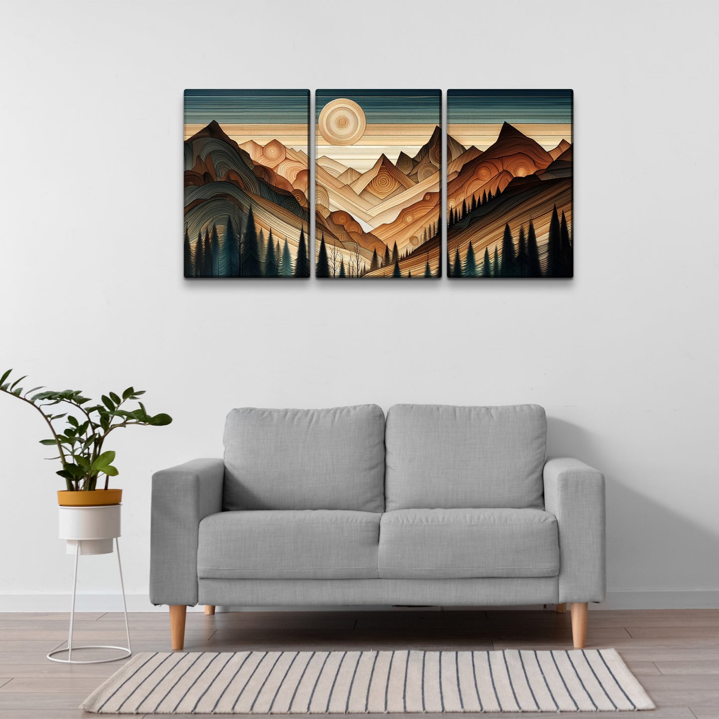 3 Panels Framed Abstract Wood Grain Boho Style Mountain & Forest Canvas Wall Art Decor,3 Pieces Mordern Canvas Decoration Painting for Office,Dining room,Living room, Bedroom Decor-Ready to Hang