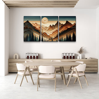 3 Panels Framed Abstract Wood Grain Boho Style Mountain & Forest Canvas Wall Art Decor,3 Pieces Mordern Canvas Decoration Painting for Office,Dining room,Living room, Bedroom Decor-Ready to Hang