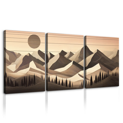 3 Panels Framed Abstract Wood Grain Boho Style Mountain & Forest Canvas Wall Art Decor,3 Pieces Mordern Canvas Decoration Painting for Office,Dining room,Living room, Bedroom Decor-Ready to Hang