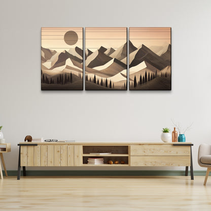 3 Panels Framed Abstract Wood Grain Boho Style Mountain & Forest Canvas Wall Art Decor,3 Pieces Mordern Canvas Decoration Painting for Office,Dining room,Living room, Bedroom Decor-Ready to Hang