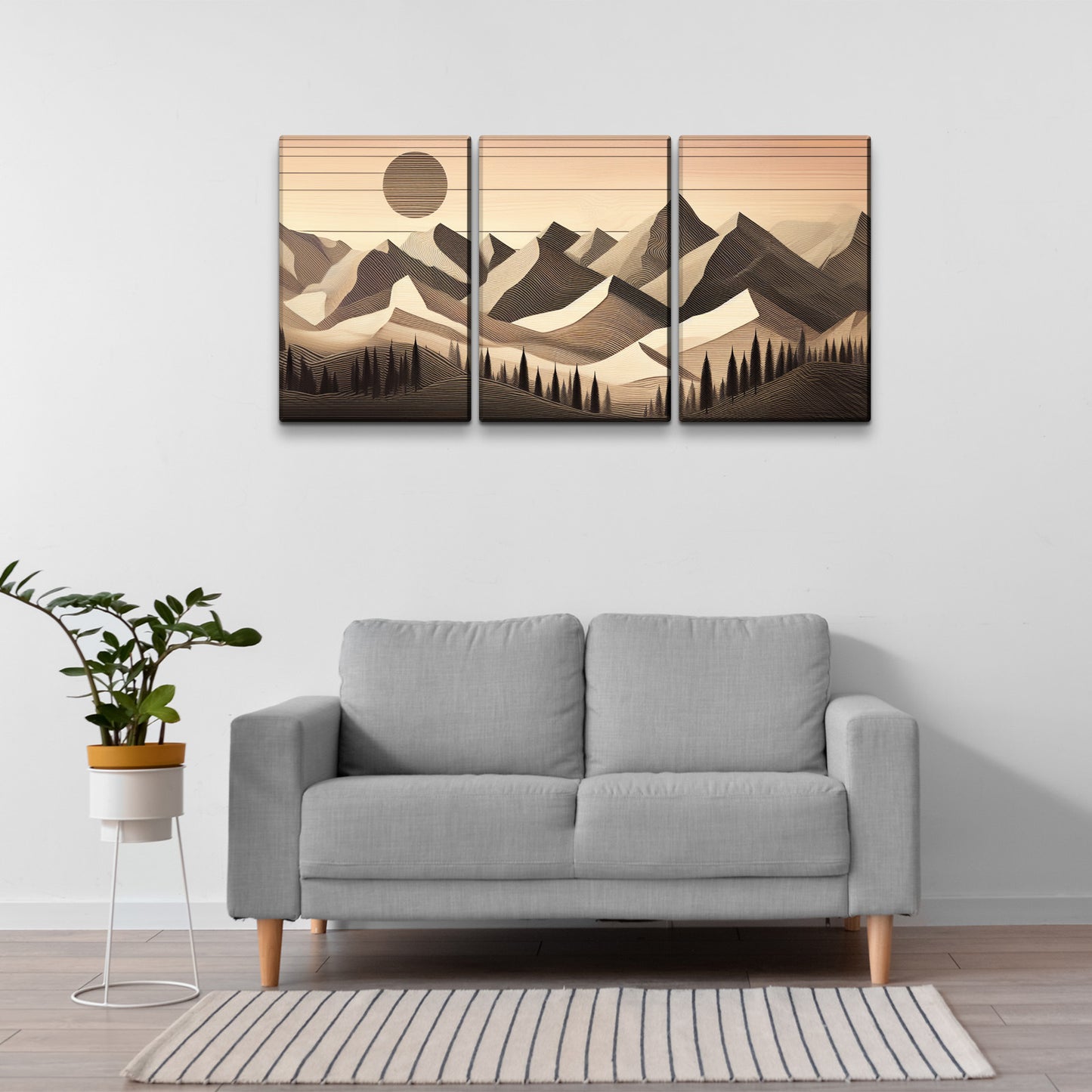 3 Panels Framed Abstract Wood Grain Boho Style Mountain & Forest Canvas Wall Art Decor,3 Pieces Mordern Canvas Decoration Painting for Office,Dining room,Living room, Bedroom Decor-Ready to Hang