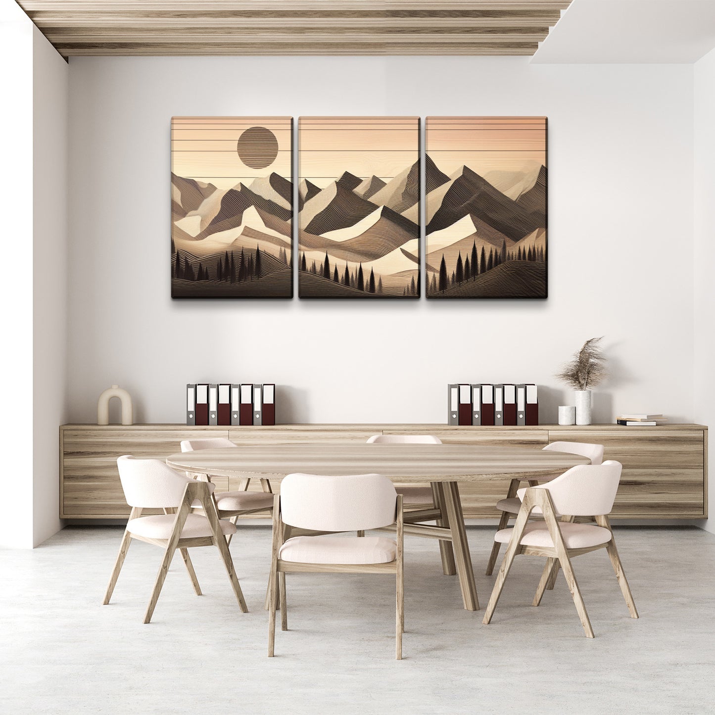 3 Panels Framed Abstract Wood Grain Boho Style Mountain & Forest Canvas Wall Art Decor,3 Pieces Mordern Canvas Decoration Painting for Office,Dining room,Living room, Bedroom Decor-Ready to Hang