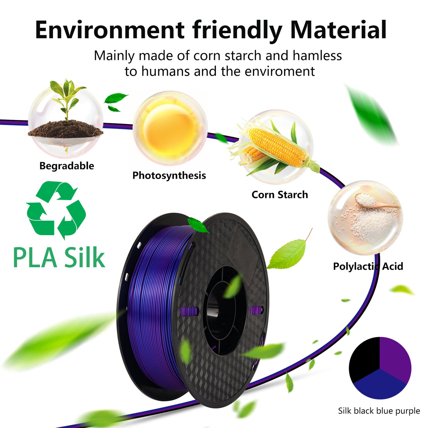 KINGROON 3KG Tricolor Silk PLA Filament 1.75mm Vacuum Package No Bubble High Quality DIY 3D Printing Material For FDM 3D Printer