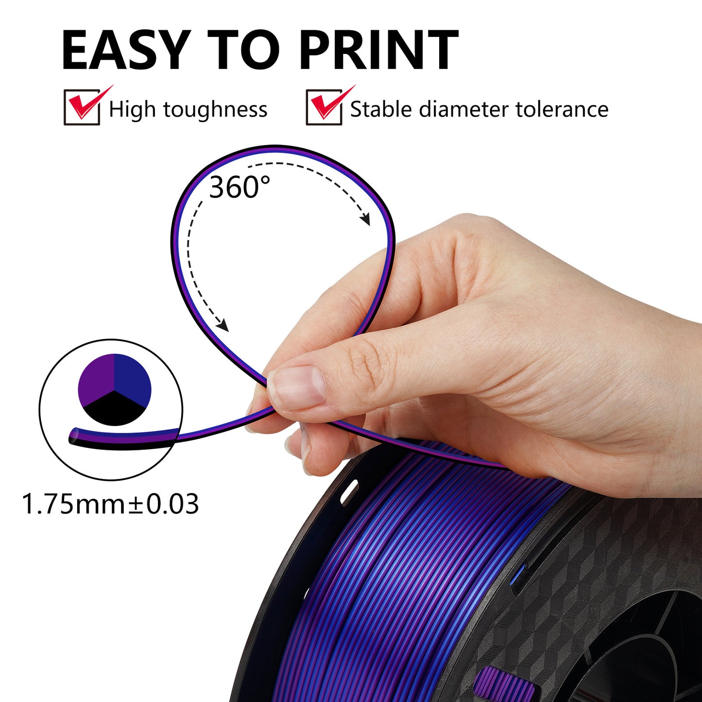 KINGROON 3KG Tricolor Silk PLA Filament 1.75mm Vacuum Package No Bubble High Quality DIY 3D Printing Material For FDM 3D Printer