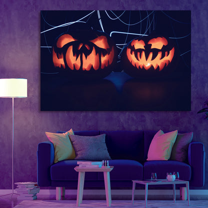 1pcs Drop-Shipping Framed Canvas Wall Art Decor Painting For Halloween,Scary Pumpkin Painting For Halloween Gift, Decoration For Halloween Office Living Room, Bedroom Decor-4028in- Thickness 1.5inch