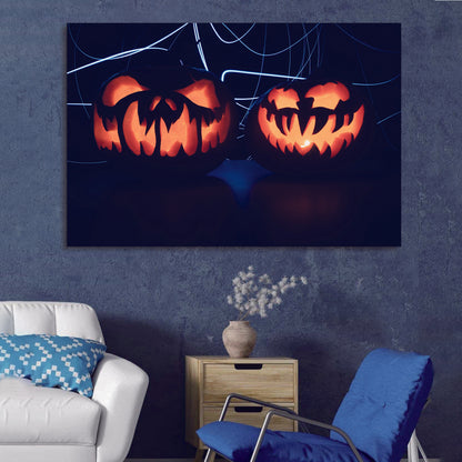 1pcs Drop-Shipping Framed Canvas Wall Art Decor Painting For Halloween,Scary Pumpkin Painting For Halloween Gift, Decoration For Halloween Office Living Room, Bedroom Decor-4028in- Thickness 1.5inch