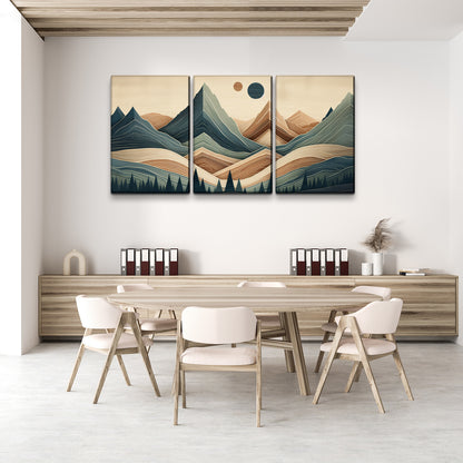 3 Panels Framed Abstract Wood Grain Style Mountain & Forest Canvas Wall Art Decor,3 Pieces Canvas Decoration Painting for Office,Dining room,Living room, Bedroom Decor-2436in-thickness 1.5inch