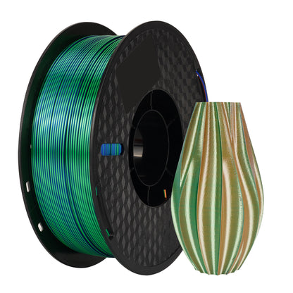 Silk PLA Multicolor Tricolor 1.75mm 1KG Spool(2.2lbs) Smooth Silky Glossy Finish Eco-Friendly Filament Fit Most FDM 3D Printers