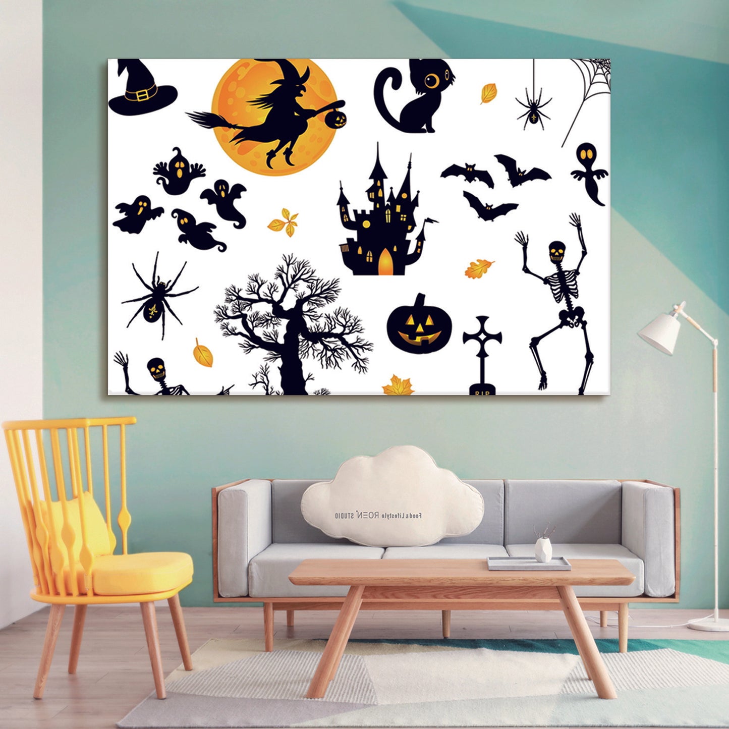 1pcs Drop-Shipping Framed Canvas Wall Art Decor Painting For Halloween, Halloween Scene Painting For Halloween Gift, Decoration For Halloween Living Room, Bedroom Decor-4028in- Thickness 1.5inch