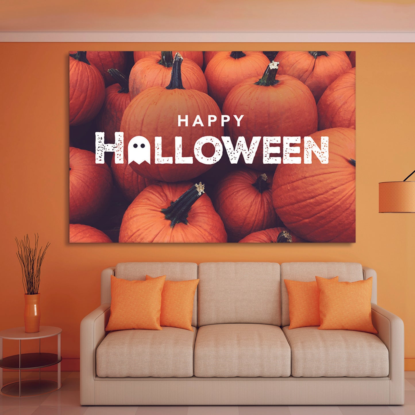 1pcs Drop-Shipping Framed Canvas Wall Art Decor Painting For Halloween, Pumpkin Painting For Halloween Gift, Decoration For Halloween Living Room, Bedroom Decor-4028in- Thickness 1.5inch