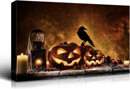 1pcs Drop-Shipping Framed Canvas Wall Art Decor Painting For Halloween, Jack-o-lanterns Painting For Halloween Gift, Decoration For Halloween Living Room, Bedroom Decor-4028in- Thickness 1.5inch