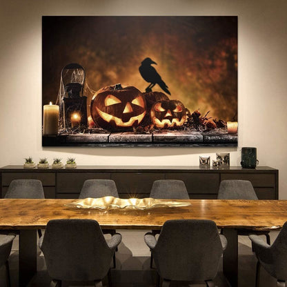 1pcs Drop-Shipping Framed Canvas Wall Art Decor Painting For Halloween, Jack-o-lanterns Painting For Halloween Gift, Decoration For Halloween Living Room, Bedroom Decor-4028in- Thickness 1.5inch