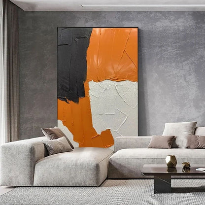 Orange modern abstract painting art black grey acrylic canvas painting handmade color split joint oil painting large living room wall art