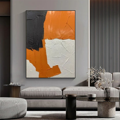 Orange modern abstract painting art black grey acrylic canvas painting handmade color split joint oil painting large living room wall art