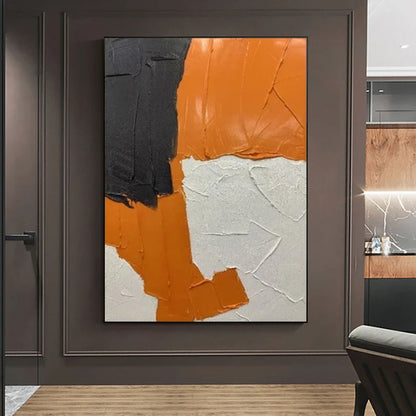 Orange modern abstract painting art black grey acrylic canvas painting handmade color split joint oil painting large living room wall art