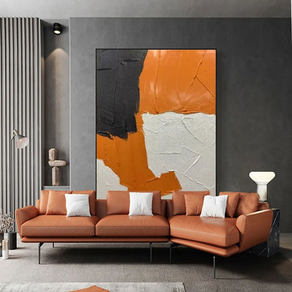 Orange modern abstract painting art black grey acrylic canvas painting handmade color split joint oil painting large living room wall art