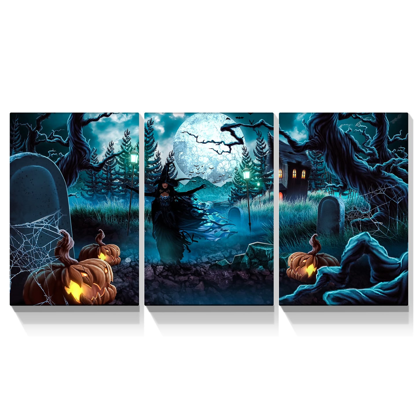 3 pcs Halloween Wall Decor Wall Art with Lights Halloween Decorations with Spooky Pumpkins for Party Living Room Decorative Wall Art 2436inch-Thickness 1.5inch