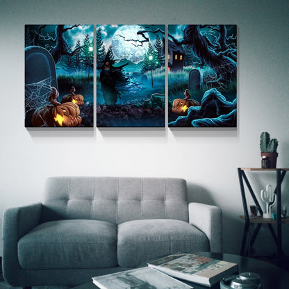 3 pcs Halloween Wall Decor Wall Art with Lights Halloween Decorations with Spooky Pumpkins for Party Living Room Decorative Wall Art 2436inch-Thickness 1.5inch