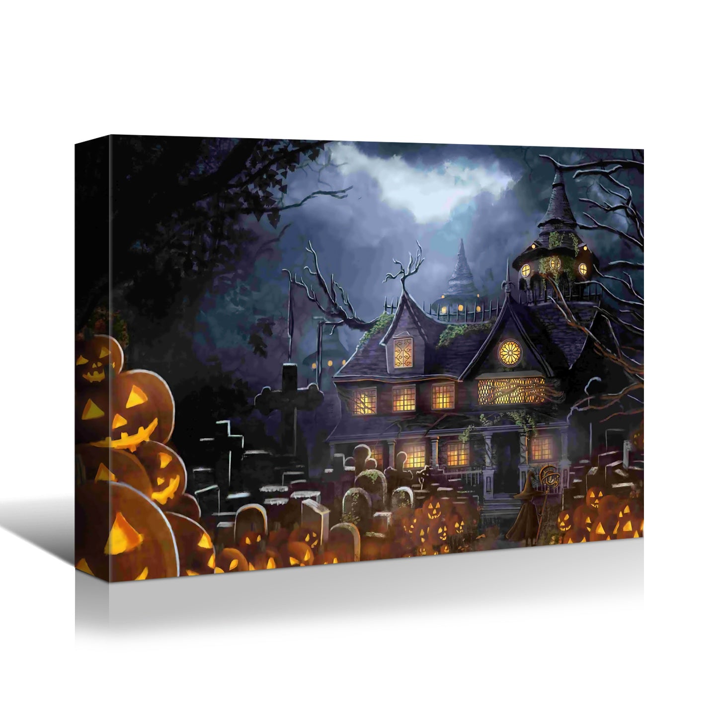 1pcs Drop-Shipping Framed Canvas Wall Art Decor Painting For Halloween, Haunted Jack-o-lanterns Farm Painting For Halloween Gift,3624in- Thickness 1.5inch