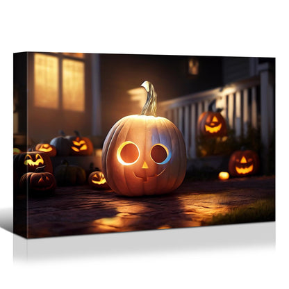 1pcs Drop-Shipping Framed Canvas Wall Art Decor Painting For Halloween, Jack-o-lanterns Painting For Halloween Gift, Decoration For Halloween Living Room, Bedroom Decor-3624in- Thickness 1.5inch