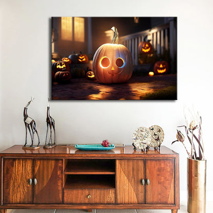 1pcs Drop-Shipping Framed Canvas Wall Art Decor Painting For Halloween, Jack-o-lanterns Painting For Halloween Gift, Decoration For Halloween Living Room, Bedroom Decor-3624in- Thickness 1.5inch