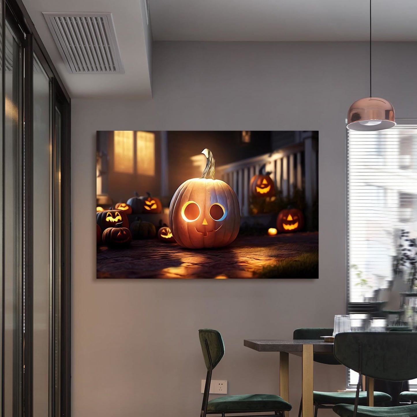 1pcs Drop-Shipping Framed Canvas Wall Art Decor Painting For Halloween, Jack-o-lanterns Painting For Halloween Gift, Decoration For Halloween Living Room, Bedroom Decor-3624in- Thickness 1.5inch