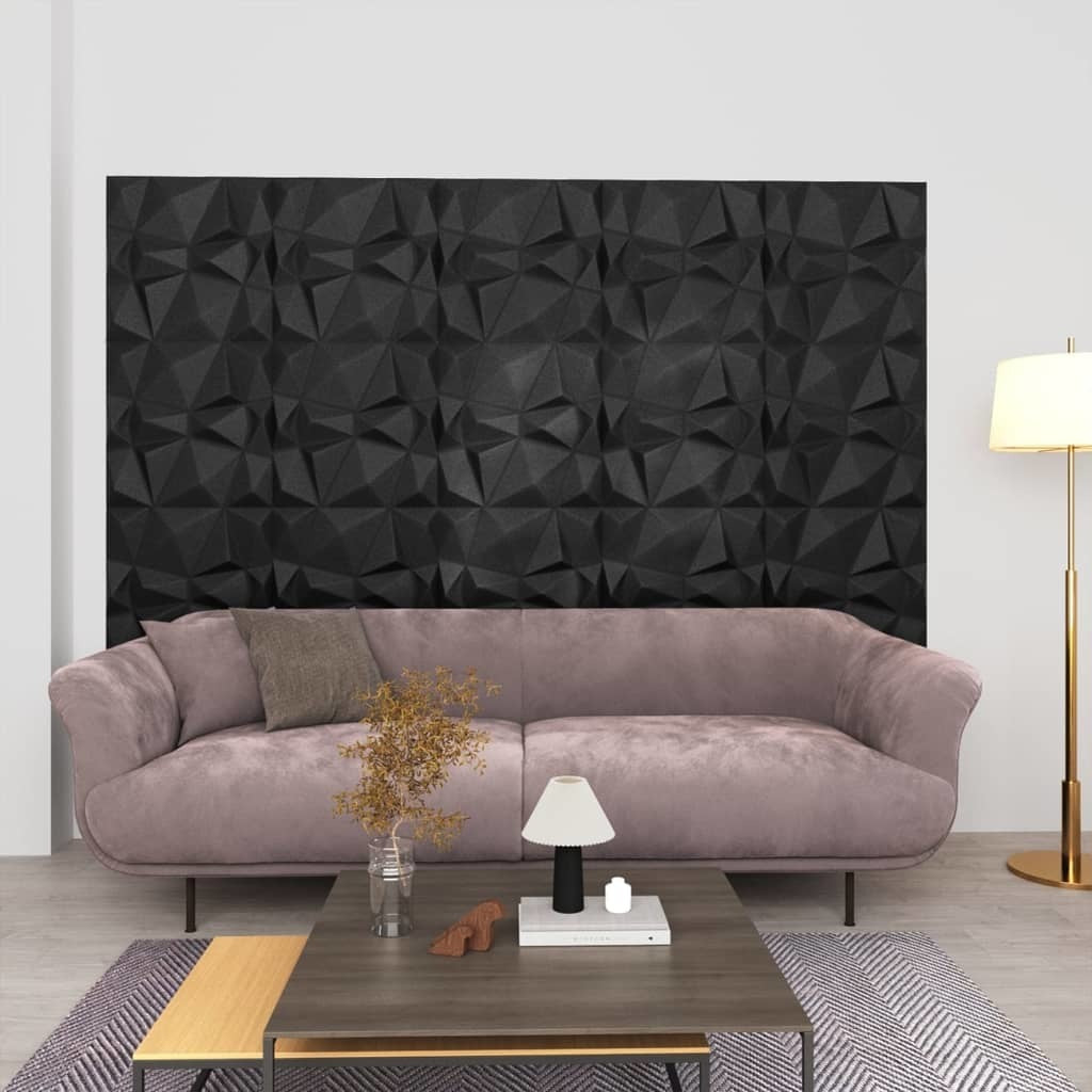 3D Wall Panels 24 pcs 19.7"x19.7" Diamond Black 64.6 ft