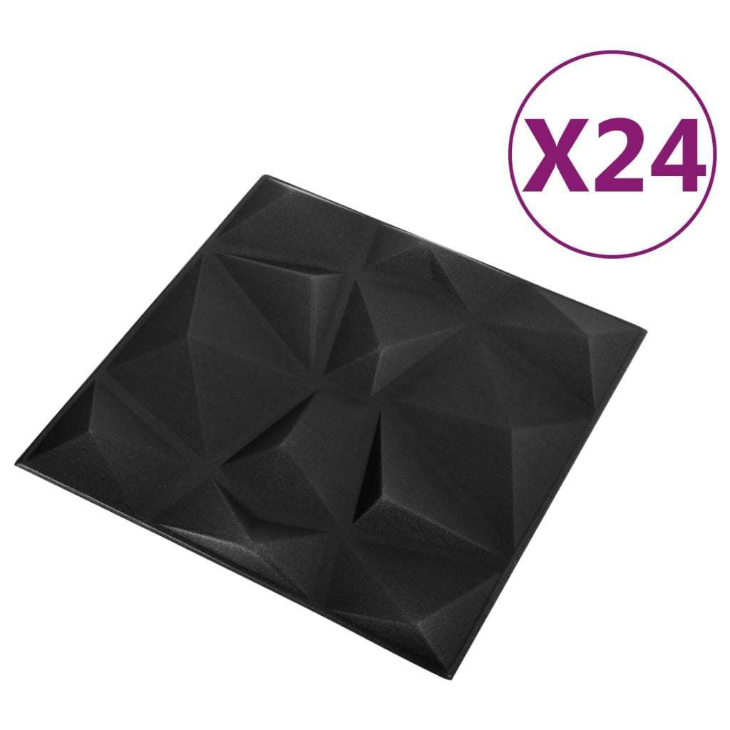 3D Wall Panels 24 pcs 19.7"x19.7" Diamond Black 64.6 ft