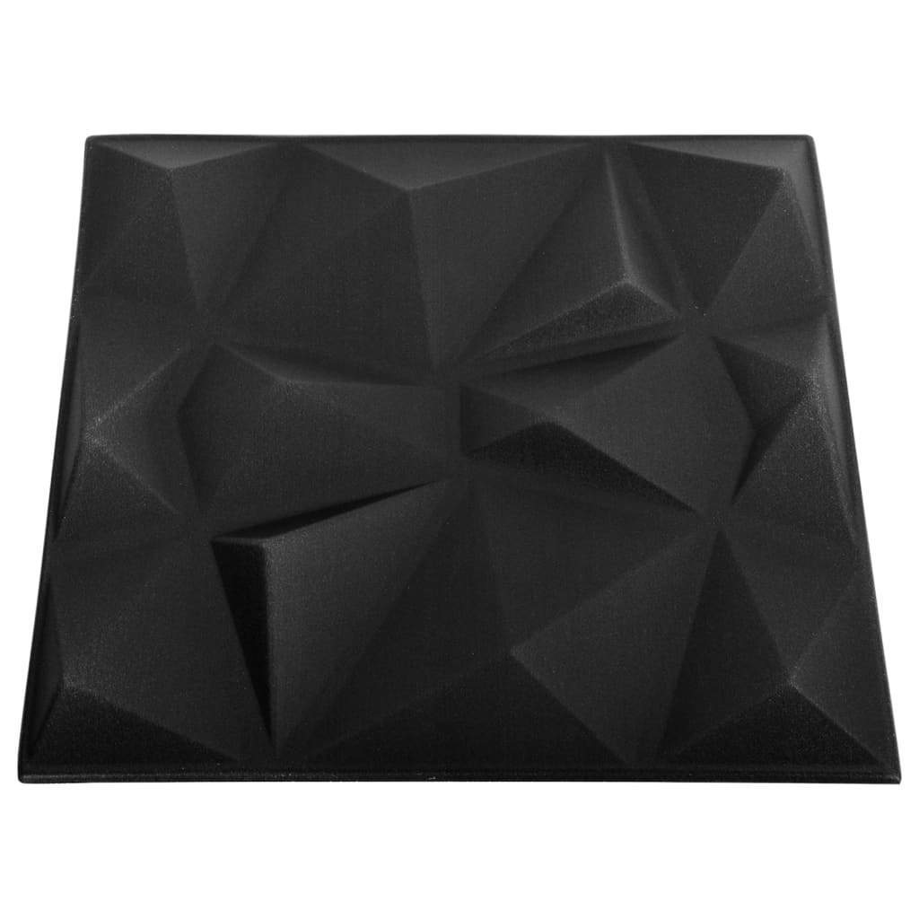 3D Wall Panels 24 pcs 19.7"x19.7" Diamond Black 64.6 ft