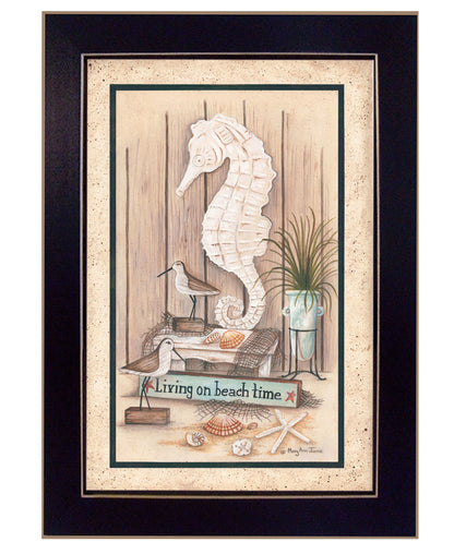 "Living on Beach Time" by Artisan Mary June, Ready to Hang Framed Print, Black Frame