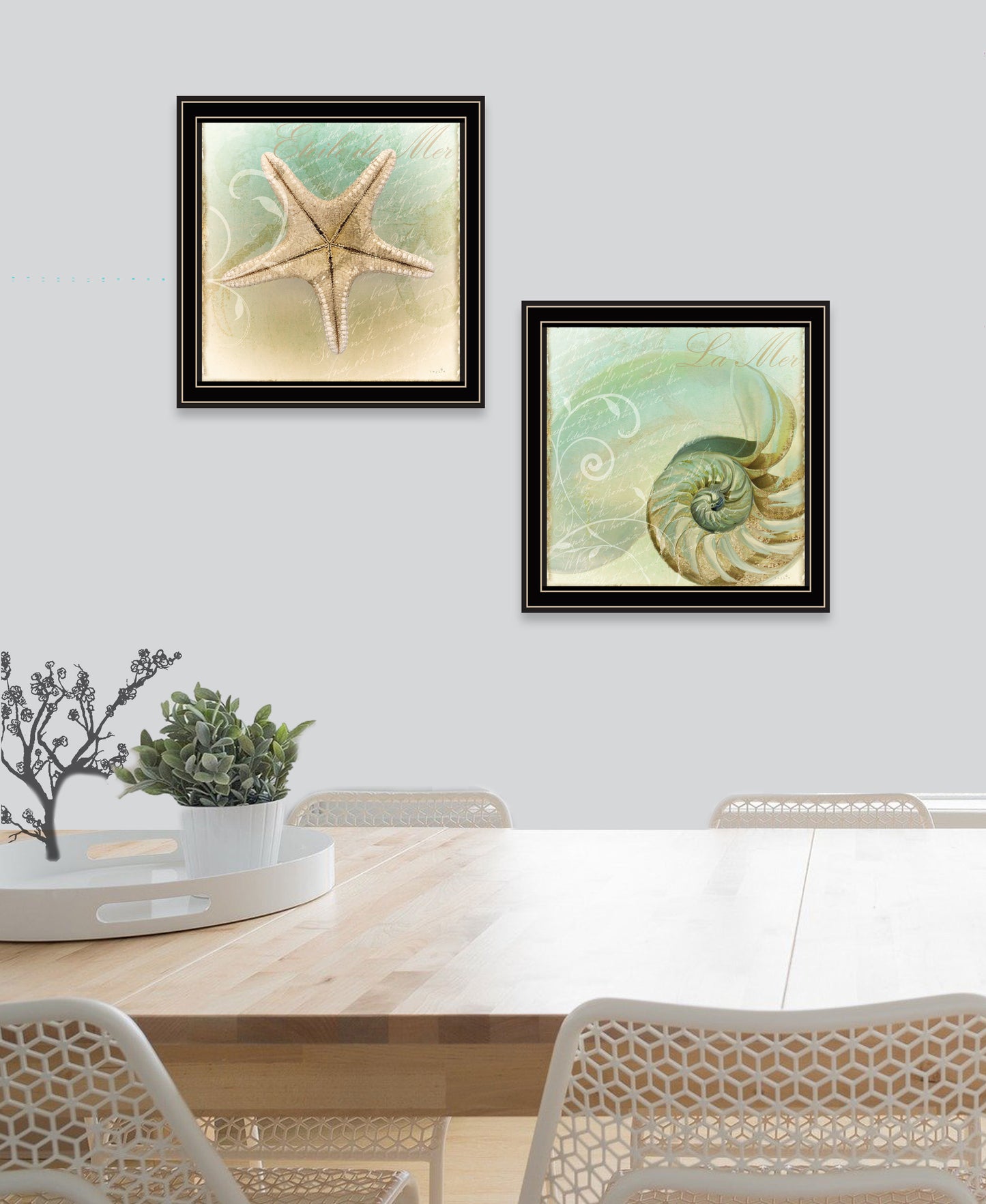 "The Sea I & Sea II" 2-Piece Vignette by Sophie 6, Ready to Hang Framed Print, Black Frame